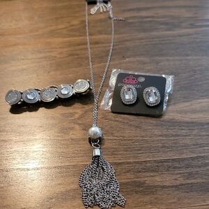 Ee Silver Necklace and Earring Set With Matching Bracelet